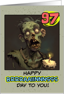 97 Years Old Happy Birthday Zombie with Cupcake card