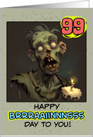 99 Years Old Happy Birthday Zombie with Cupcake card