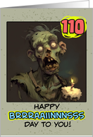 110 Years Old Happy Birthday Zombie with Cupcake card