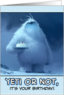 Happy Birthday Yeti with Birthday Cake card
