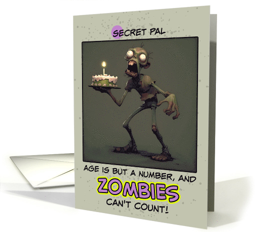 Secret Pal Happy Birthday Zombie with Birthday Cake card (1855516)