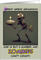 Great Great Grandson Happy Birthday Zombie with Birthday Cake card
