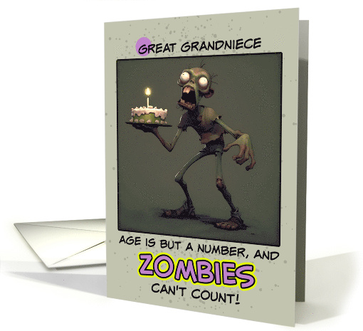 Great Grandniece Happy Birthday Zombie with Birthday Cake card