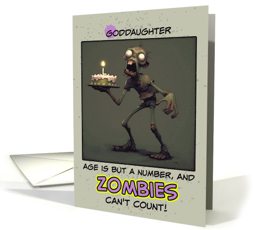 Goddaughter Happy Birthday Zombie with Birthday Cake card (1855858)