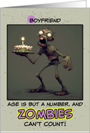 Boyfriend Happy Birthday Zombie with Birthday Cake card
