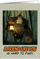 Friendship Bigfoot with Lantern in the Woods card