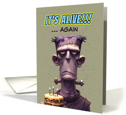 Happy Birthday Frankenstein's Monster with Cake card (1856162)