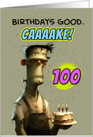 100 Years Old Happy Birthday Frankenstein’s Monster with Cake card