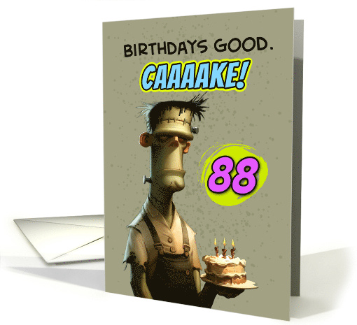 88 Years Old Happy Birthday Frankenstein's Monster with Cake card