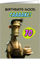 70 Years Old Happy Birthday Frankenstein’s Monster with Cake card