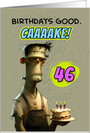 46 Years Old Happy Birthday Frankenstein’s Monster with Cake card