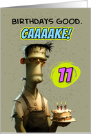 11 Years Old Happy Birthday Frankenstein’s Monster with Cake card