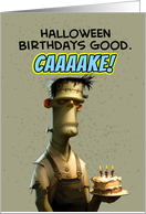 Happy Halloween Birthday Frankenstein’s Monster with Cake card
