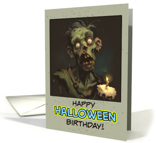 Happy Halloween Birthday Zombie with Cupcake card (1858114)