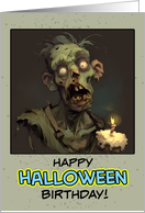 Happy Halloween Birthday Zombie with Cupcake card
