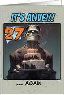 27 Years Old Happy Birthday Frankenstein’s Monster with Cake card