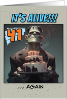 41 Years Old Happy Birthday Frankenstein’s Monster with Cake card