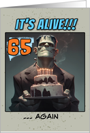 65 Years Old Happy Birthday Frankenstein’s Monster with Cake card