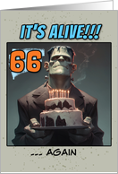 66 Years Old Happy Birthday Frankenstein’s Monster with Cake card