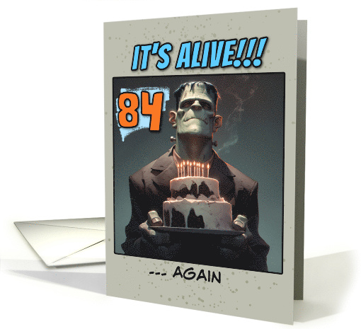 84 Years Old Happy Birthday Frankenstein's Monster with Cake card