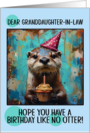 Granddaughter in Law Birthday Otter with Birthday Hat and Cupcake card