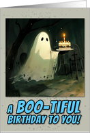 Happy Birthday Ghost with Cake at Cemetary card