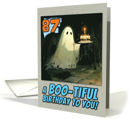 87 Years Old Happy Birthday Ghost with Cake at Cemetary card (1859388)