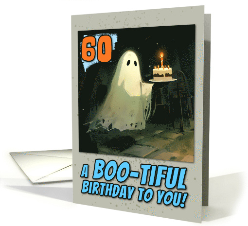 60 Years Old Happy Birthday Ghost with Cake at Cemetary card (1859442)