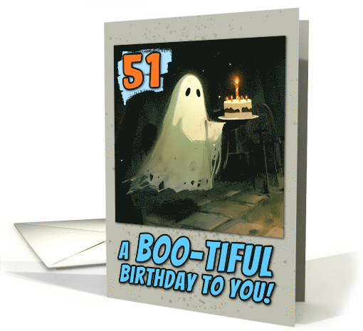 51 Years Old Happy Birthday Ghost with Cake at Cemetary card (1859460)