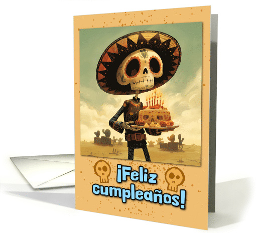 Happy Dia de Los Muertos Birthday Skeleton with Cake card (1859688)