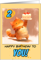 2 Years Old Happy Birthday Ginger Kitty with Cake card