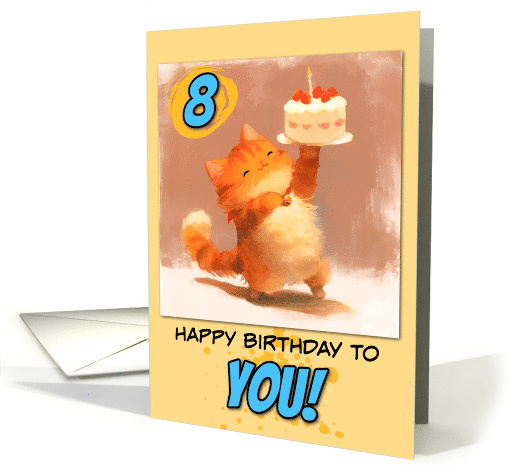 8 Years Old Happy Birthday Ginger Kitty with Cake card (1859708)