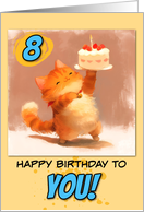 8 Years Old Happy Birthday Ginger Kitty with Cake card