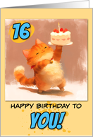 16 Years Old Happy Birthday Ginger Kitty with Cake card