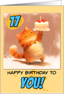 17 Years Old Happy Birthday Ginger Kitty with Cake card