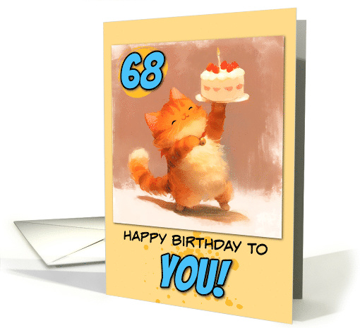 68 Years Old Happy Birthday Ginger Kitty with Cake card (1859840)