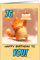 76 Years Old Happy Birthday Ginger Kitty with Cake card