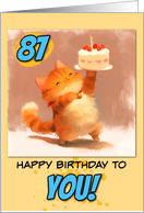 87 Years Old Happy Birthday Ginger Kitty with Cake card