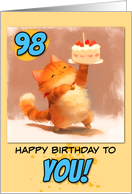 98 Years Old Happy Birthday Ginger Kitty with Cake card