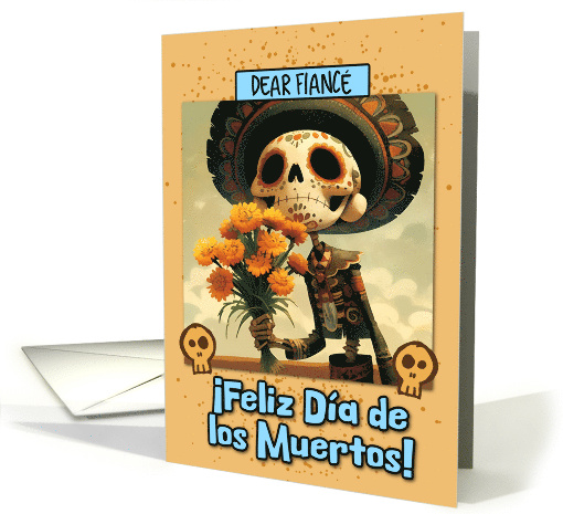 Fiance Dia de los Muertos Skeleton with Marigolds card (1860274)