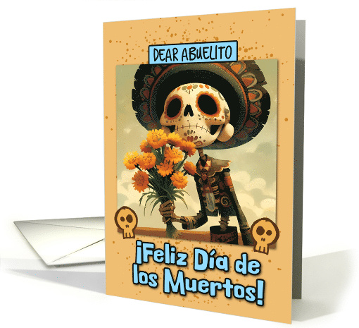 Abuelito Dia de los Muertos Skeleton with Marigolds card (1860302)