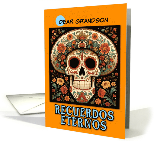 Grandson Dia de los Muertos Ornate Calavera with Hat card (1860654)