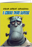 Great Grandma Miss You Lots Sad Monster card