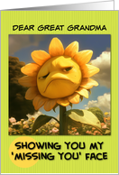 Great Grandma Missing You Sad Sunflower with Pout card