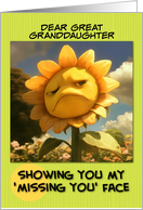 Great Granddaughter Missing You Sad Sunflower with Pout card