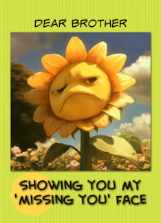 Brother Missing You Sad Sunflower with Pout
