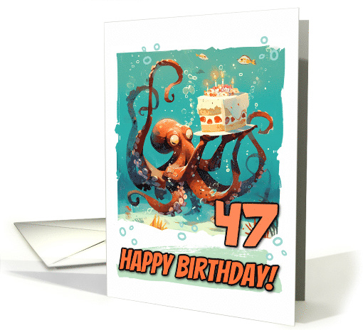 47 Years Old Happy Birthday Cute Octopus with Birthday Cake card