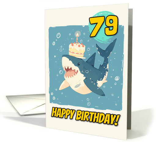 79 Years Old Happy Birthday Shark with Birthday Cake card (1862870)