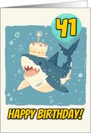 41 Years Old Happy Birthday Shark with Birthday Cake card