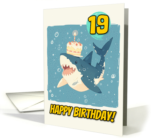 19 Years Old Happy Birthday Shark with Birthday Cake card (1863020)